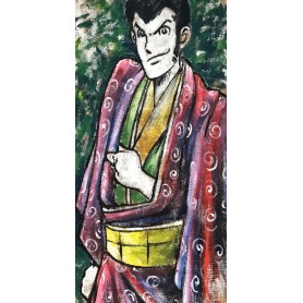 Quadro Juta Lupin con kimono - realizzato a mano
