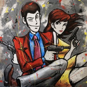 Quadro Juta Lupin e Fujiko amore esplosivo -realizzato a mano