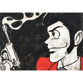 Quadro Juta Lupin Pistola Fumo -realizzato a mano