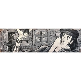 Quadro Lupin e Fujiko Bedroom Black and White - realizzato a mano