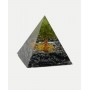 Piramide in orgonite con base in ossidiana fiocco di neve con albero della vita con topazio kiwi e tronco in rame intrecciato