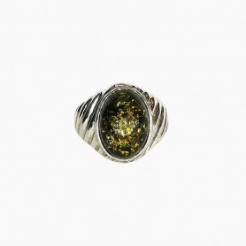 Anello in argento con ambra verde ovale