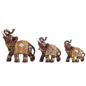 Statuetta Elefante in resina con bendaggi da parata , soprammobile per il buon auspicio color bruno