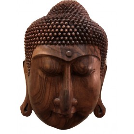 Volto di Buddha da parete in legno - 50x40 cm