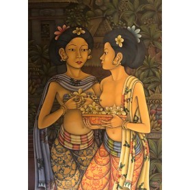 Quadro dipinto ad olio con donne balinesi