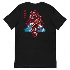 T-shirt Unisex Red Wave Dragon - Nero