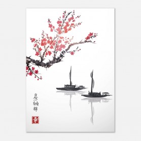 Poster barche giapponesi | Stampa ciliegio per arredamento