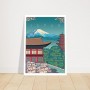 Poster Giappone con pagoda e monte Fuji stile viaggi