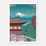 Poster Giappone con pagoda e monte Fuji stile viaggi